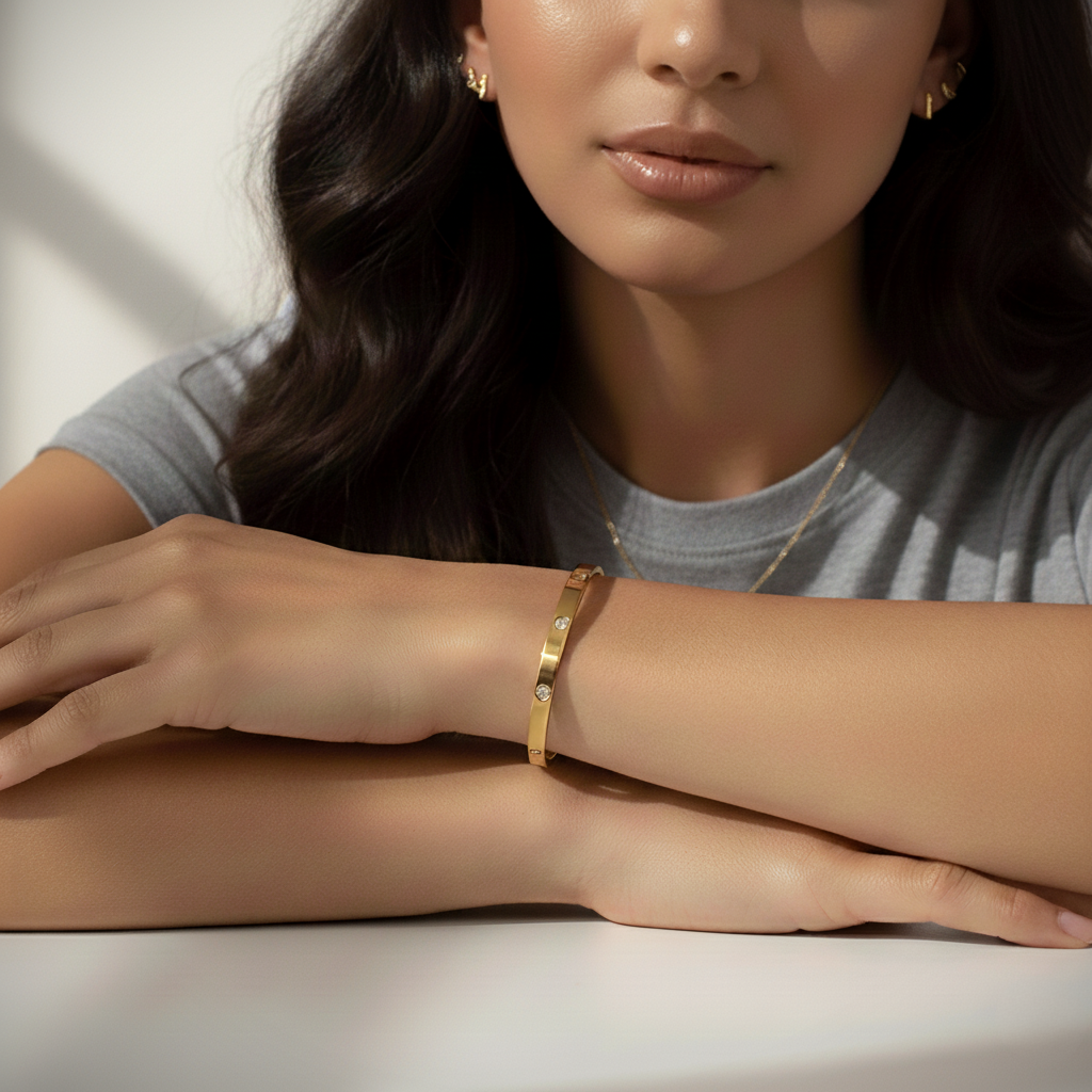 Dainty Gold Bangle Bracelet | Minimalist Stainless Steel Everyday