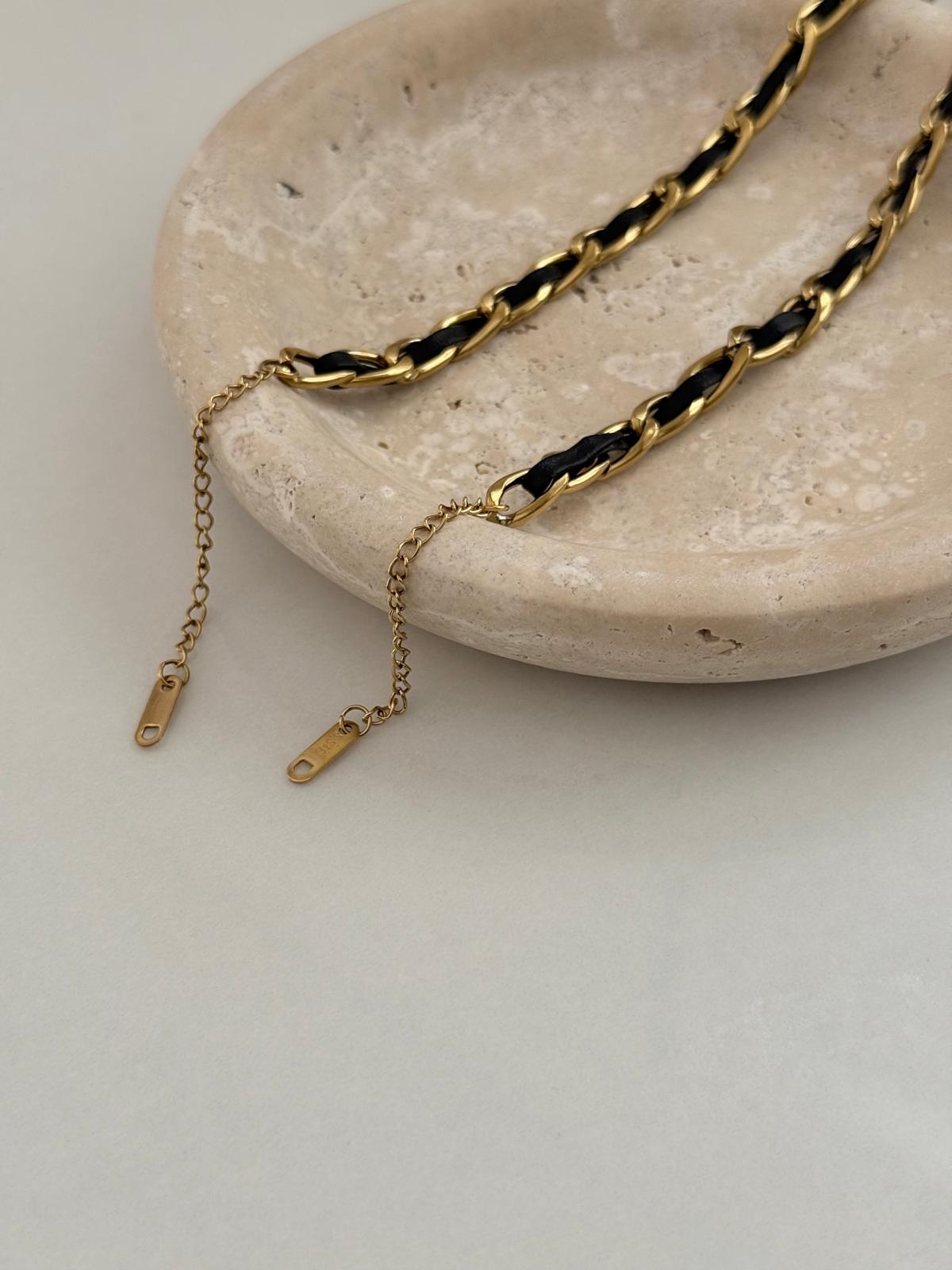 Minimalist Gold Black Link Bracelet | Waterproof Jewelry