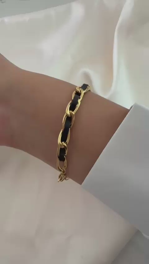Minimalist Gold Black Link Bracelet | Waterproof Jewelry