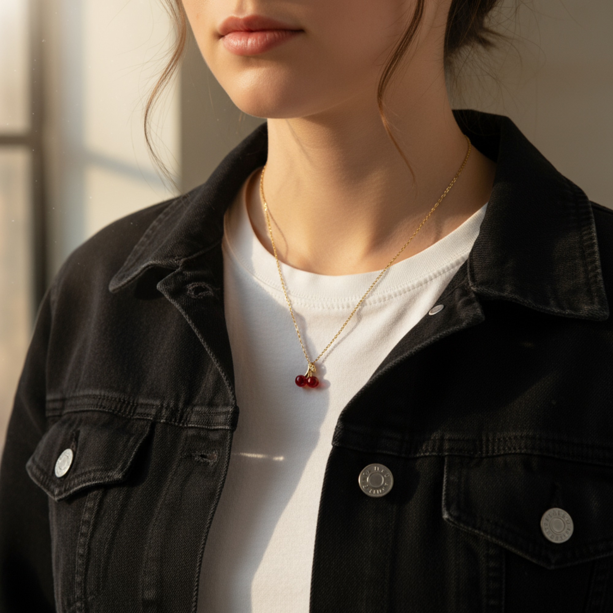Dainty Gold Minimalist Cherry Necklace | Simple Everyday Jewelry