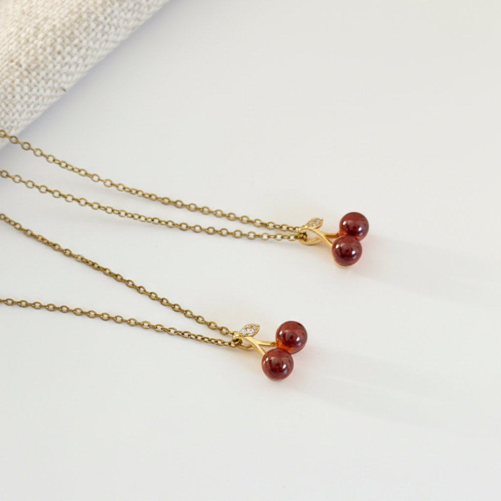 Dainty Gold Minimalist Cherry Necklace | Simple Everyday Jewelry